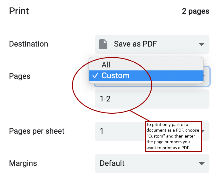 Print screen showing specific page selection on a MAC